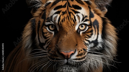 Angry tiger Sumatran tiger  Beautiful tiger portrait on black background.
