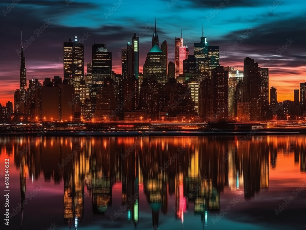 Fototapeta premium Iconic skyline silhouetted against a colorful sky