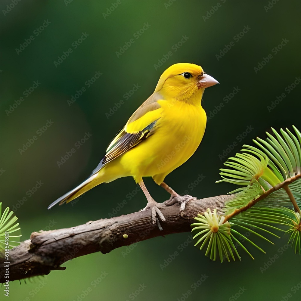 a delightful canary bird perched on a delicate branch. Its feathers are a brilliant shade of yellow, exuding a sunny and cheerful vibe a delightful canary bird perched on a delicate branch. Its feathers are a brilliant shade of yellow, exuding a sunny and cheerful vibe