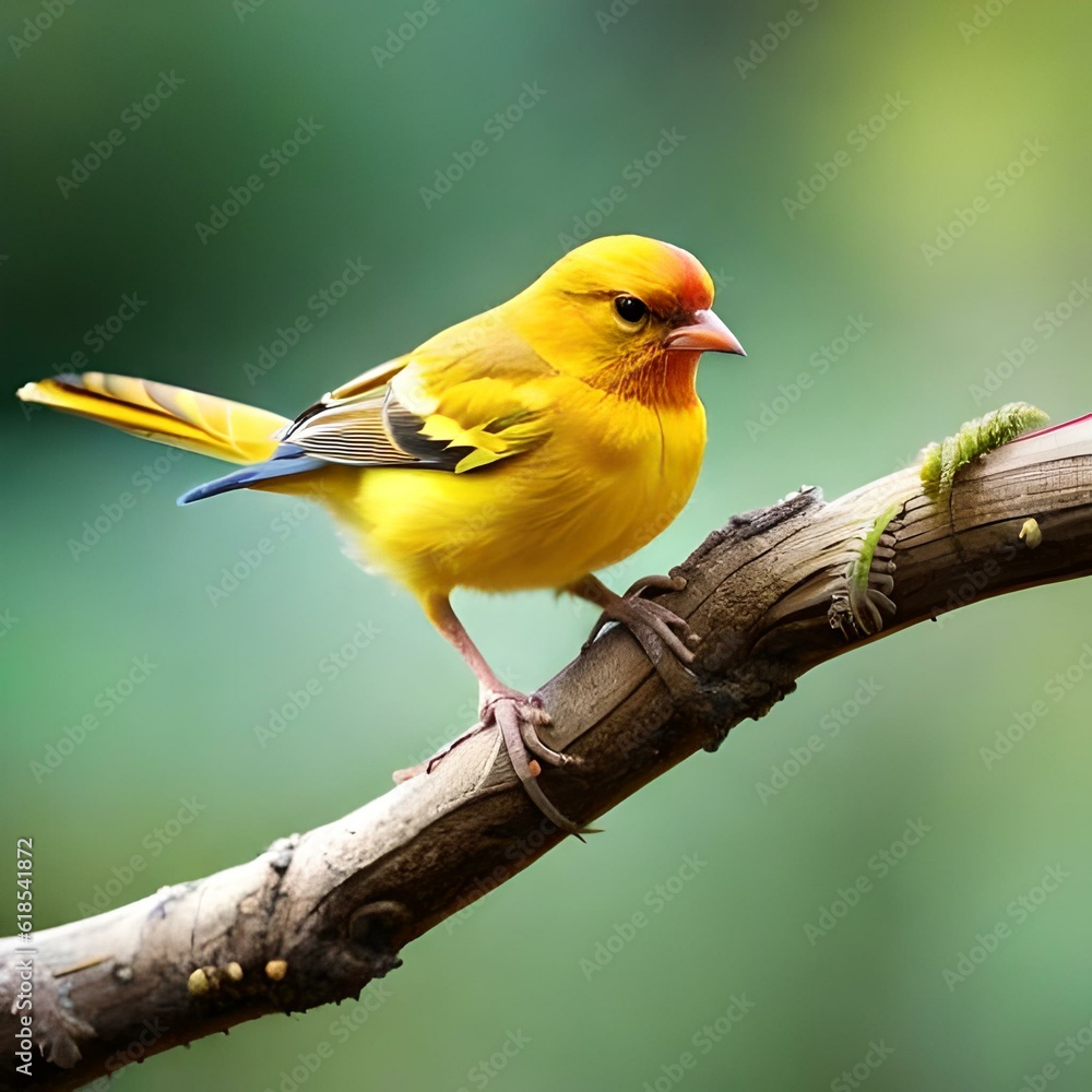 a delightful canary bird perched on a delicate branch. Its feathers are a brilliant shade of yellow, exuding a sunny and cheerful vibe a delightful canary bird perched on a delicate branch. Its feathers are a brilliant shade of yellow, exuding a sunny and cheerful vibe