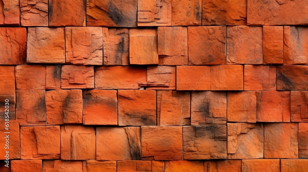 Obraz premium An orange stone wall texture, in the style of puzzle - like pieces, outdoor art, light crimson and black, intertwined networks, generative AI
