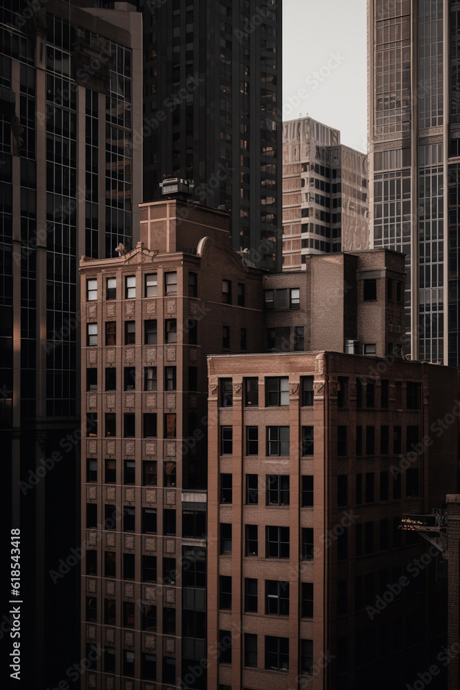 high rise buildings in urban city, in dark color, Generative Ai
