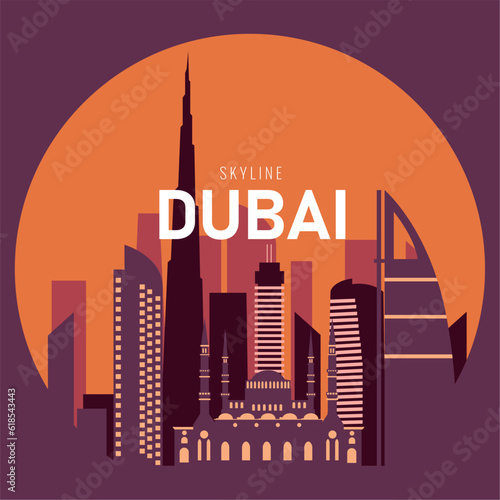Abstract dubai city skyline with different famous landmarks Vector