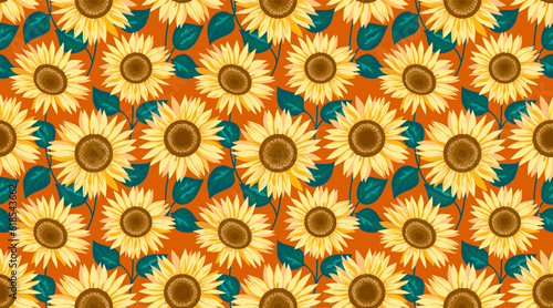 Sunflower seamless pattern on a neutral color background. Decorative cute floral vector illustration. Print fabric  textile design