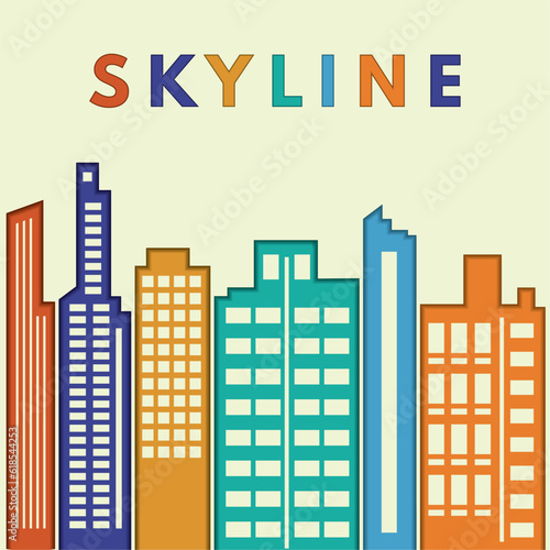 Abstract city skyline with different colored buildings Vector