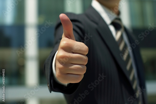 closeup of thumbs sign businessman Generative AI