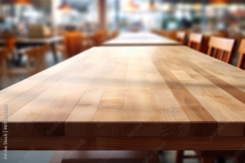 wooden counter or table in supermarket Generative AI