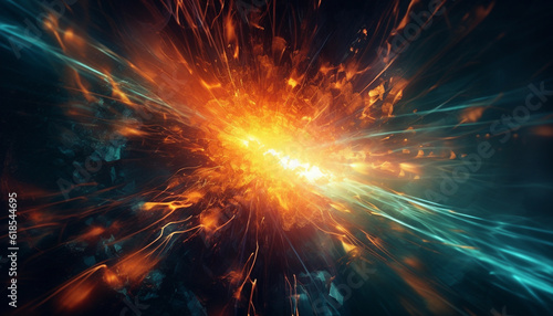 Glowing flame igniting chaos in futuristic space generated by AI