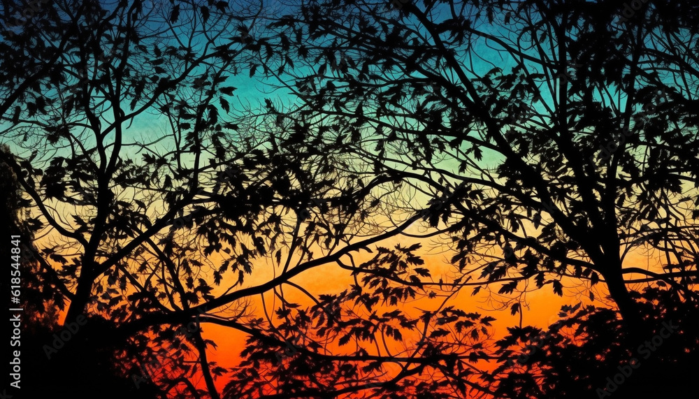 Silhouette tree back lit by vibrant sunset generated by AI Silhouette tree back lit by vibrant sunset generated by AI