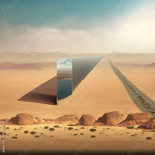 V Futurist architecture THE LINE NEOM 170km long 500 meters tall 150 meters wide perfect rectangle meters tall across desert glass facade amazing high definition detail 4k 8k 16k 32k 64k  photo