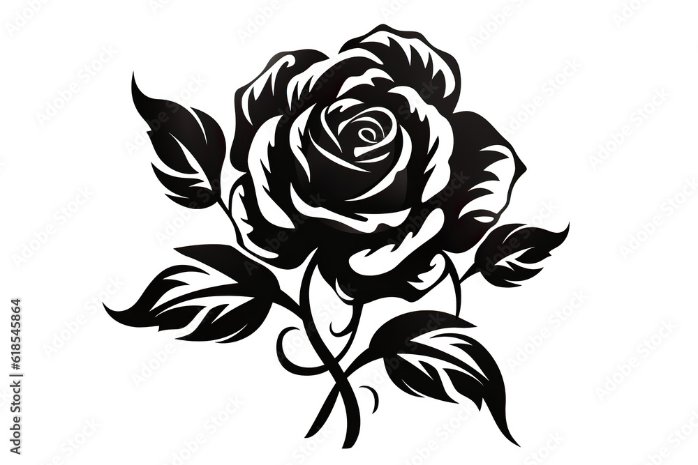 rose artwork black line stencil isolated on white background PNG rose artwork black line stencil isolated on white background PNG