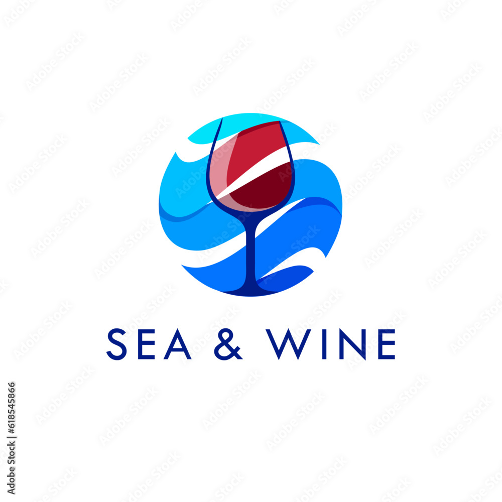 Fototapeta premium Sea and wine vector logo design template.