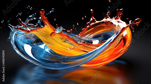 Abstract drop splashing on black background, macro photography captures transparent motion.