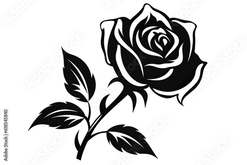 rose artwork black line stencil isolated on white background PNG
