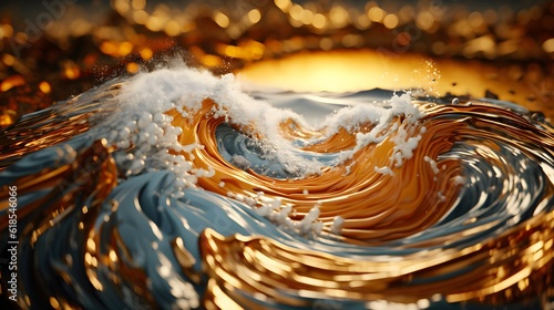 3D Illustration of gold and blue Water Reflections