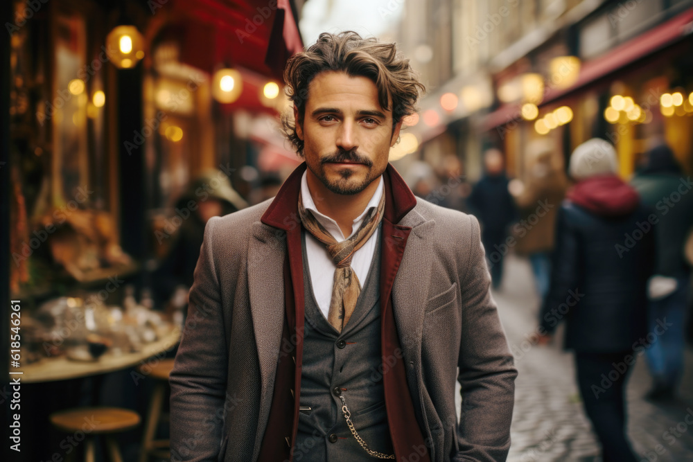 Portrait of a attractive smiling man standing on the city street Portrait of a attractive smiling man standing on the city street
