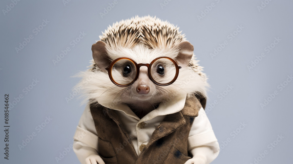 A hedgehog dressed as a crazy scientist. Generative AI.