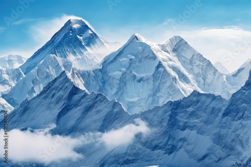 ai generated high mountain landscape images covered with snow and clouds © linen