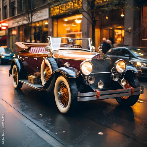 Vintage Car on Illuminated City Street © Kelvin