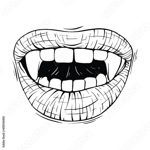 red vampire lips sketch vector illustration line art