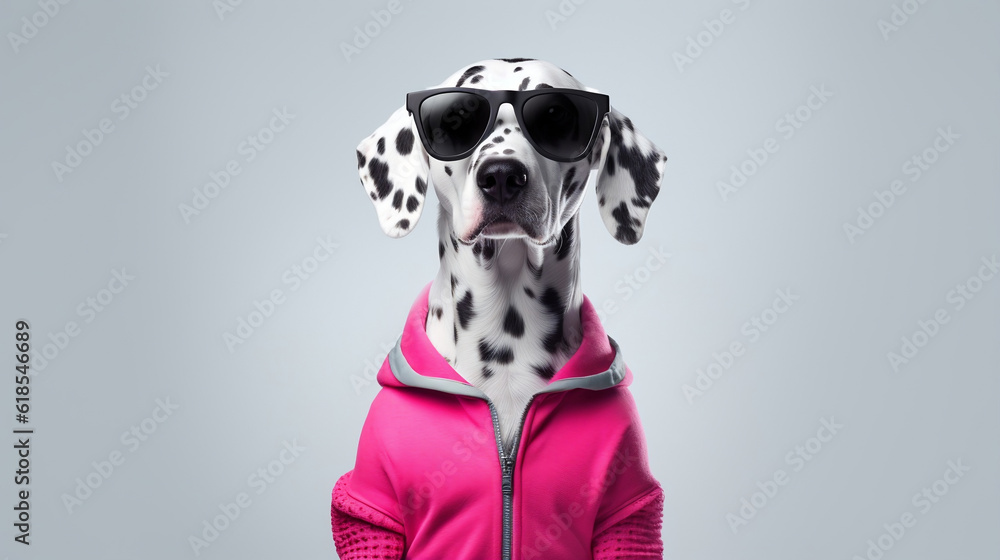Dalmatian dog with fitness clothes. Generative AI.
