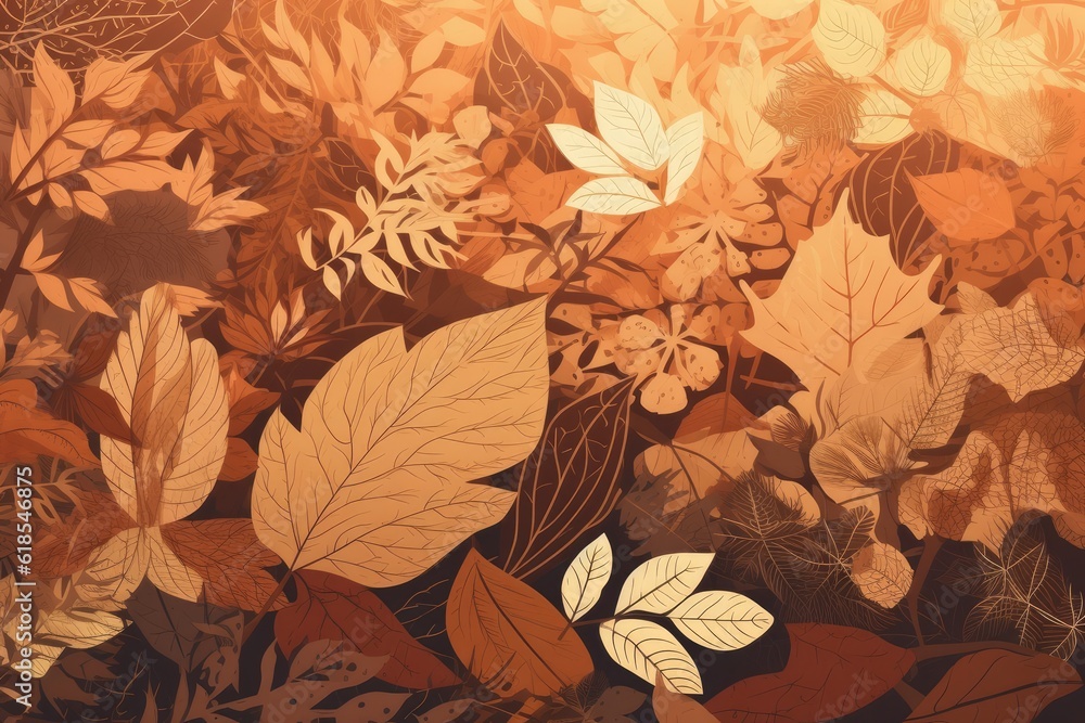 Autumn foliage background in warm tones of orange and brown. Generative ai