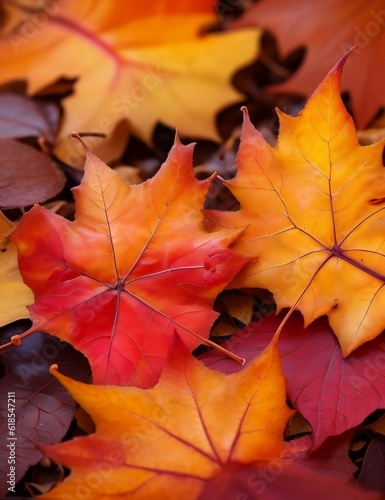  Embrace the essence of autumn with a close-up shot of colorful fallen leaves