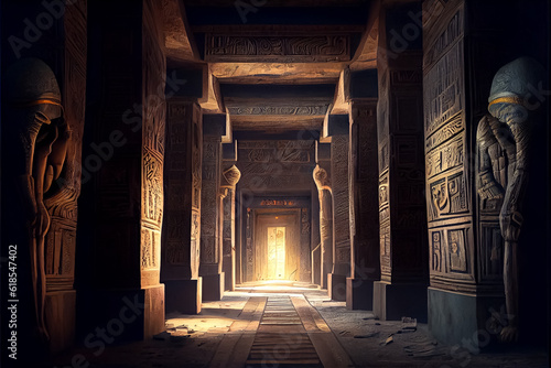 Fotobehang illustration of egyptian wall with hieroglyphs inside the pharaoh's tomb