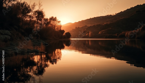 Sunset reflection on tranquil water, nature beauty generated by AI © Jeronimo Ramos