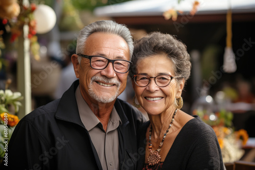 Portrait of a happy smiling senior couple at family gathering outdoors 