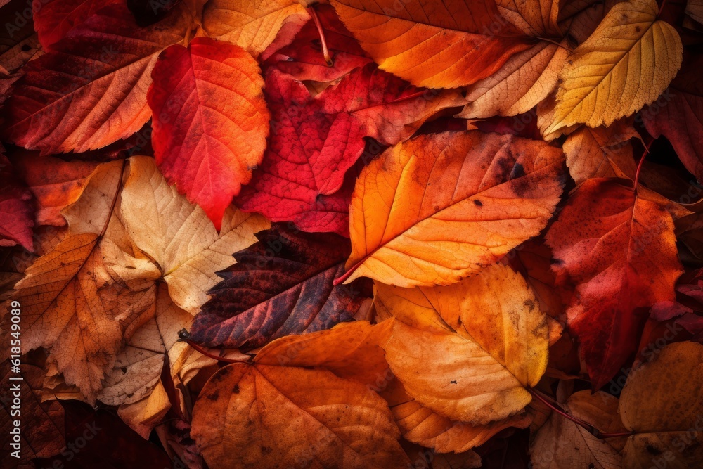 Autumn leaves background in warm tones of orange and red. Generative ai Autumn leaves background in warm tones of orange and red. Generative ai