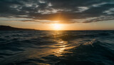 Sunset over tranquil waves, nature beauty shines generated by AI