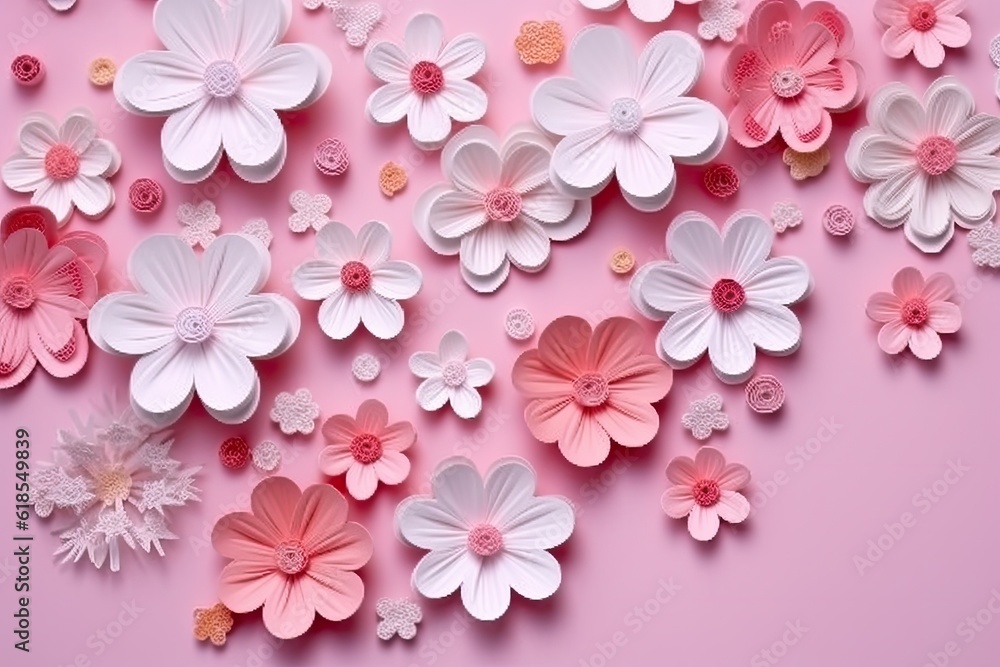 Pink flowers on background, paper cut art. Generative AI Pink flowers on background, paper cut art. Generative AI