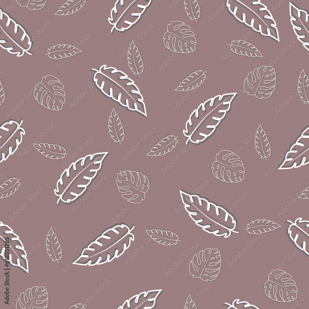 Hand Drawn Tropical Leaf Line Art Seamless Pattern on a Vibrant purple Background Hand Drawn Tropical Leaf Line Art Seamless Pattern on a Vibrant purple Background