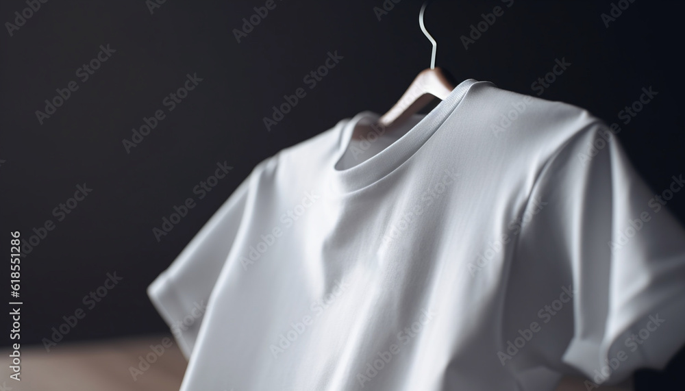 Elegant garment hanging on coathanger in boutique generated by AI Elegant garment hanging on coathanger in boutique generated by AI