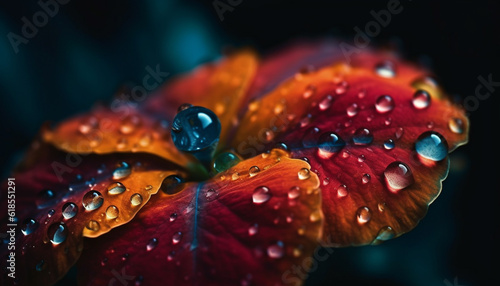 Vibrant flower head reflects wet autumn colors generated by AI © Jeronimo Ramos