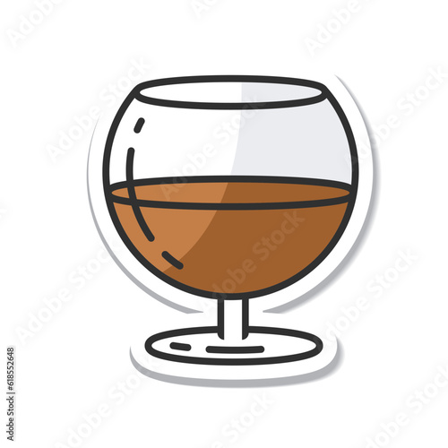 Sticker glass of cognac isolated vector illustration, minimal design. cognac glass icon on a white background.