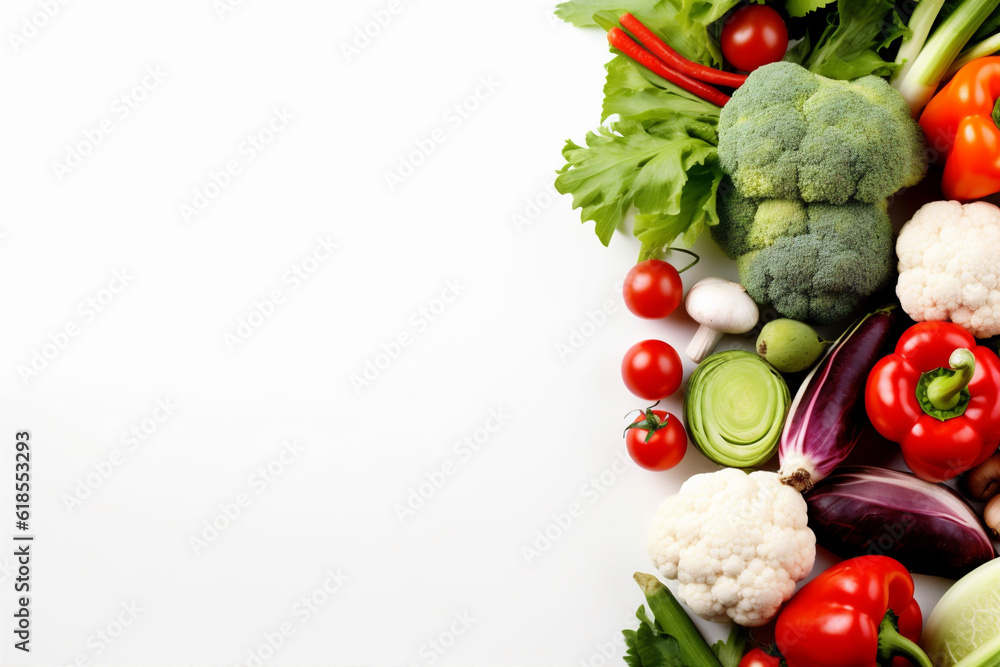 isolated white food tomato vegetable green group fruit vegetarian healthy background. Generative AI. isolated white food tomato vegetable green group fruit vegetarian healthy background. Generative AI.