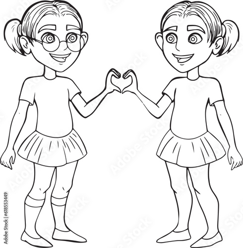 Concept of accepting appearance, loving oneself. Reflection of girl in  mirror showing heart gesture. Schoolgirl in glasses with braces in front of a mirror. self acceptance flat illustration