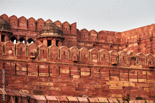 Walls of Agra red fort in India, view from main entrance Amar Singh Gate to ancient building photo