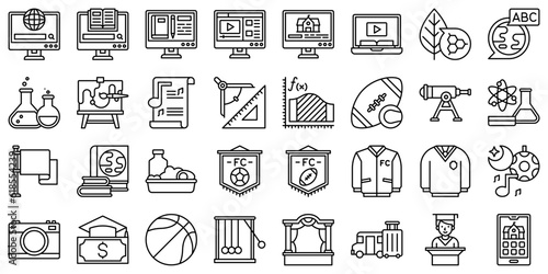 High school related line vector icon set 2