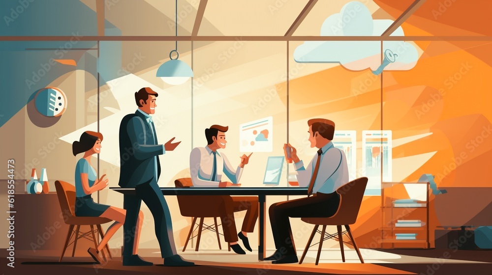 Corporate Collaboration  Businessman Character Design Engages in Productive Meeting Room Conversation