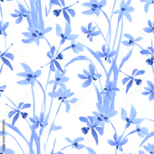 seamless texture with a monochrome blue and white watercolor ske