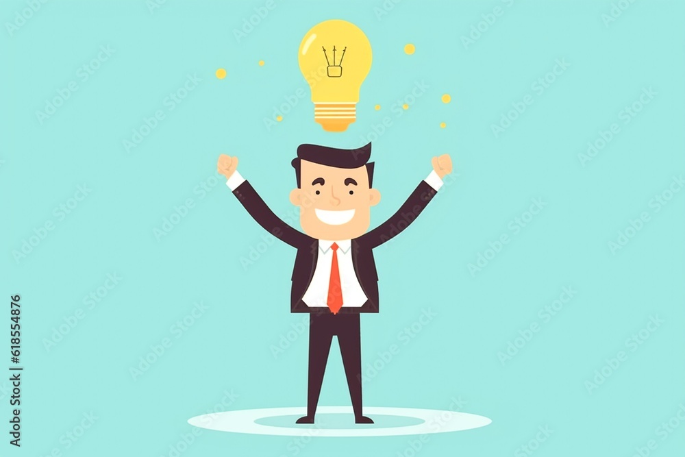 Smiling Businessman with Creative Idea Concept Above the Head - Successful Entrepreneur in Office