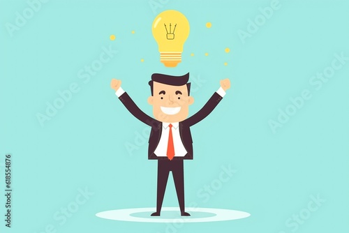 Smiling Businessman with Creative Idea Concept Above the Head - Successful Entrepreneur in Office