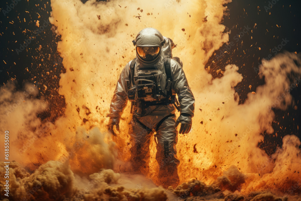 Man in a gas mask shrouded in smoke, walking in a dangerous radioactive zone. Apocalypse, nuclear war. Generative AI Man in a gas mask shrouded in smoke, walking in a dangerous radioactive zone. Apocalypse, nuclear war. Generative AI