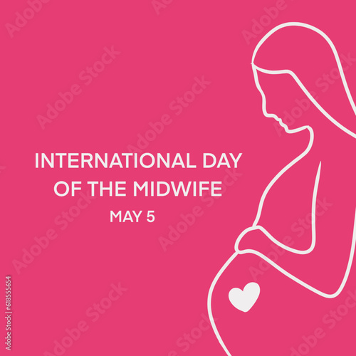 International Midwives Day vector. Pink background with pregnant woman. Silhouette of a pregnant woman sitting