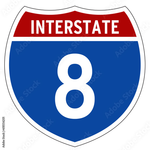 Interstate 8 sign, I-8, Isolated Road Sign vector, California, Arizona, US Interstate Highway