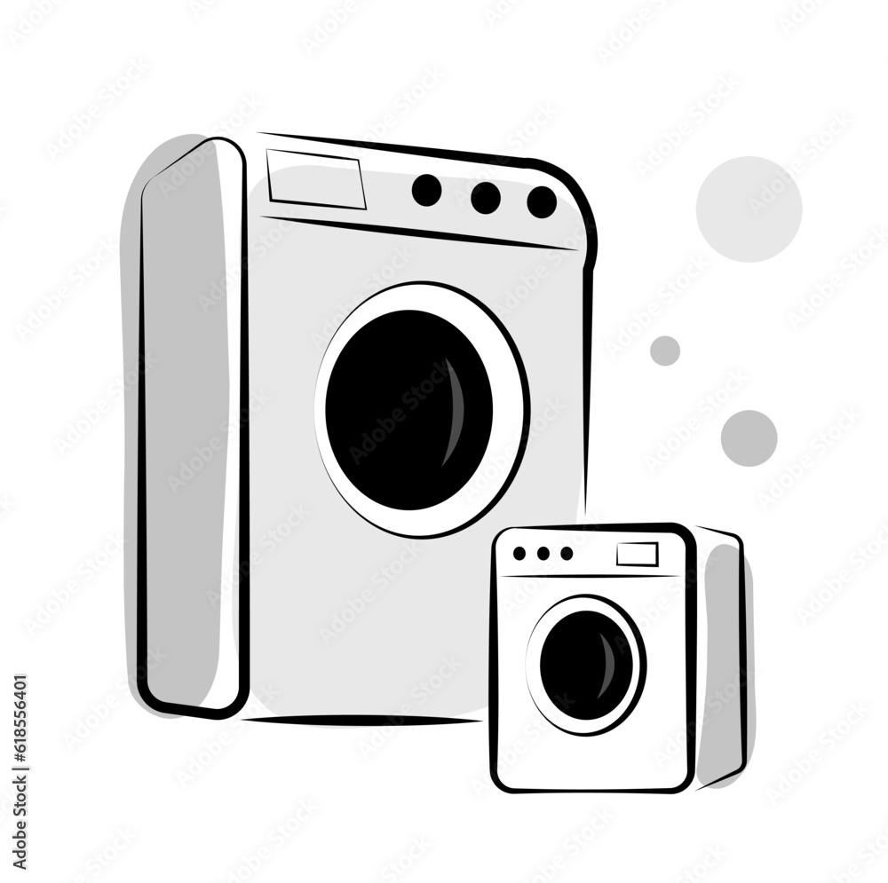 Two washing machines on a white background. Vector illustration in doodle style
