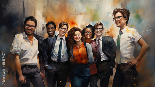 watercolor illustration of a diverse group of businesspeople